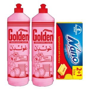 3 غولدن سائل مركز للجلي 1لتر علبتين +نانو اسفنجة الجلي  قطع