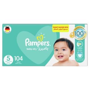 حفاظات بامبرز بيبي دراي حجم 5 جونيور، 11-18 كغم، 104 حفاظات