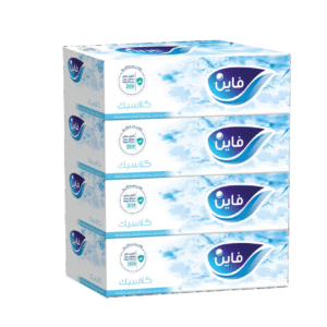 فاين كلاسيك مناديل وجه معقمة 150 منديل مزدوج أبيض 4 علب 600 منديل